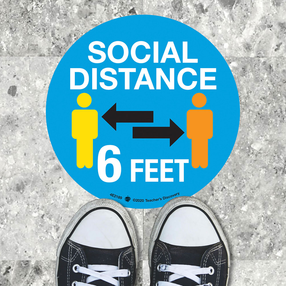 Social Distance Floor Sticker - Set of 8 Stickers in ENGLISH, Clearance:  Teacher's Discovery
